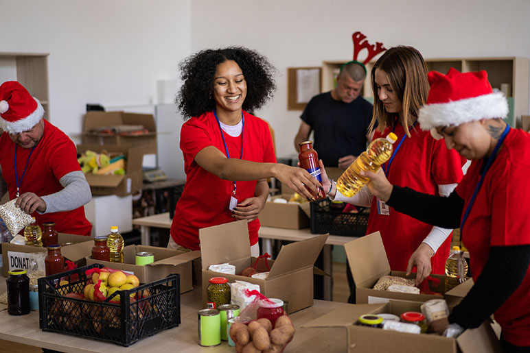 Group of people volunteering during the holiday season