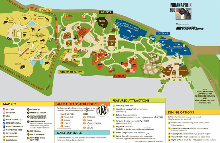 The Indianapolis Zoo Map featuring the Indiana Farm Bureau Insurance Logo