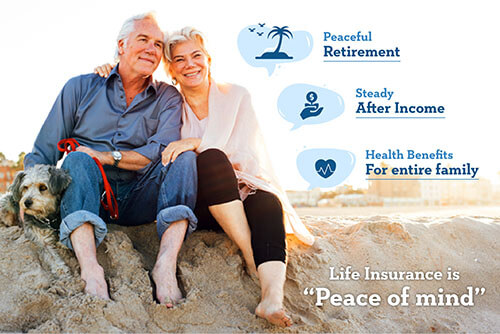 An older couple with their dog on the beach looking at peace